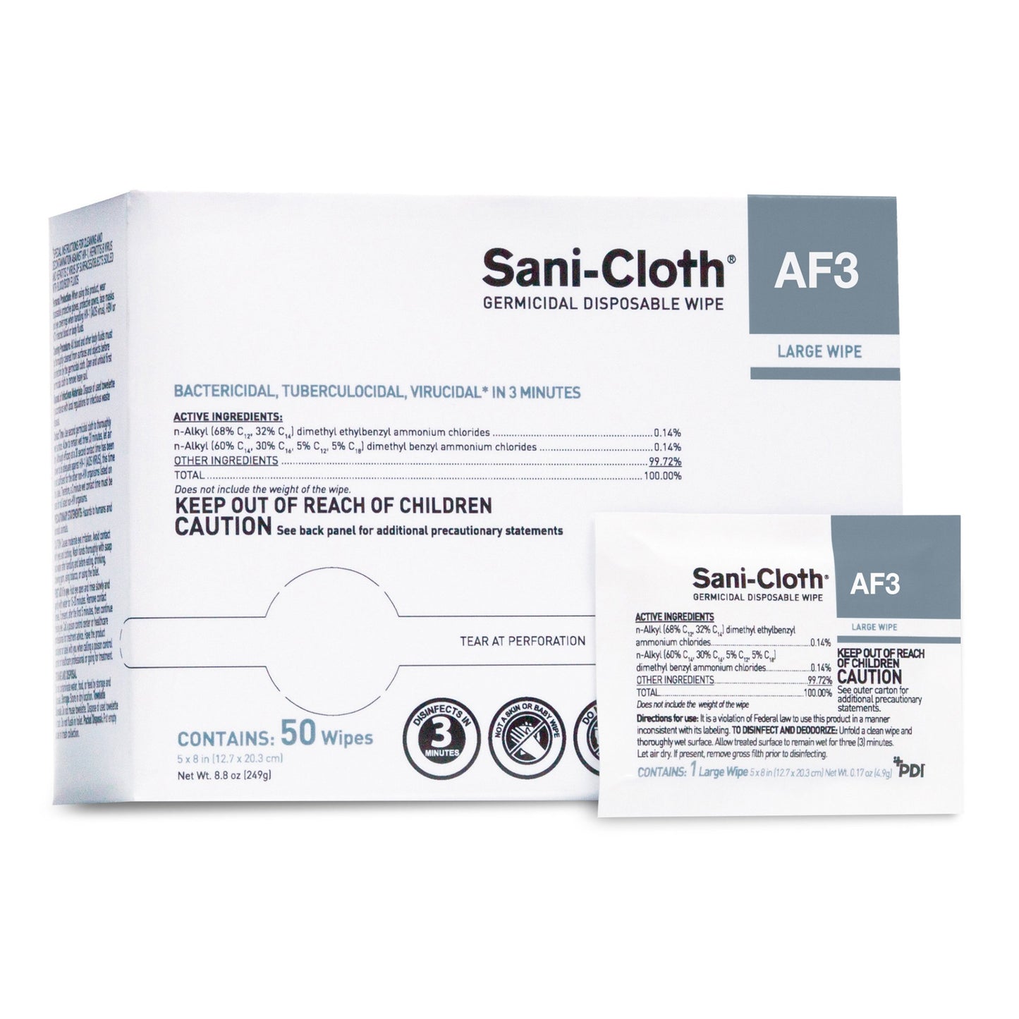 WIPE, DRY SANI-CLOTH AF3 LG 5X8 INDIVIDUAL PACK