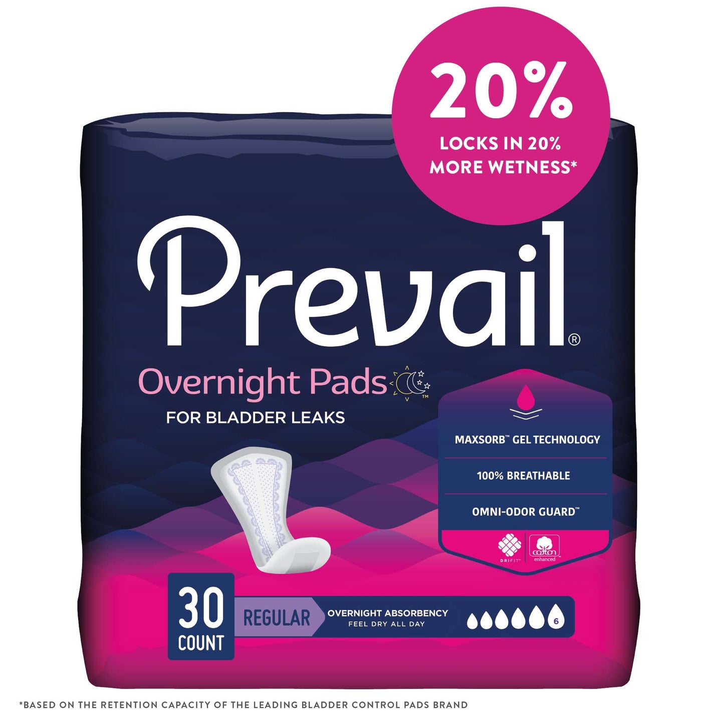 PAD, BLADDER CONTROL PREVAIL OVERNIGHT LNG 16"