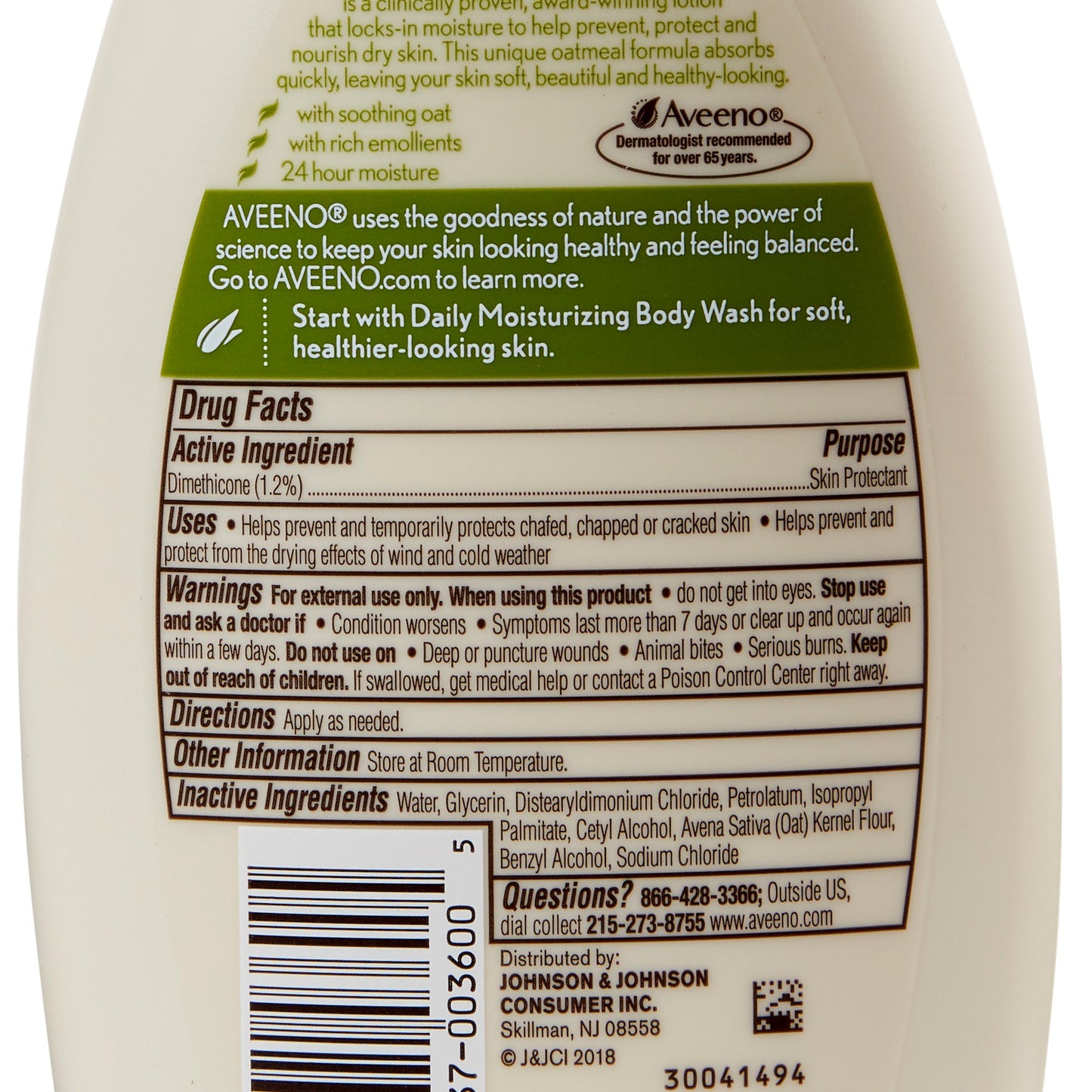 LOTION, AVEENO MOISTURE W/PUMP12OZ