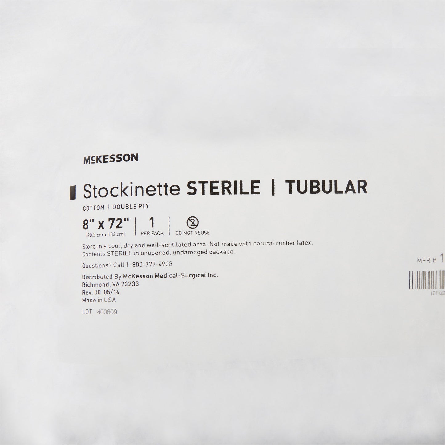 STOCKINETTE, TUBULAR 2PLY STR8"X72"