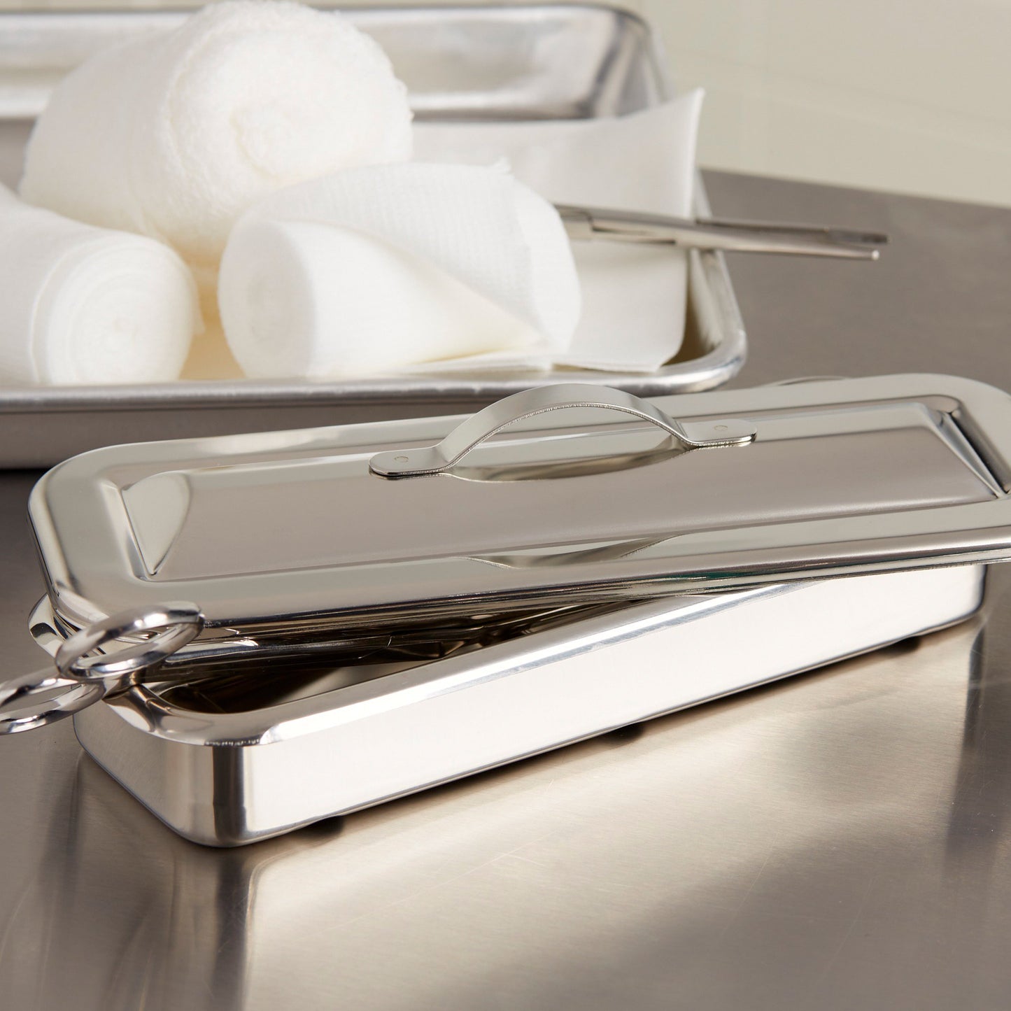 INSTRUMENT TRAY, W/STRAP HND LCVR LF 8.5"X3"X1.5"