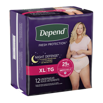 UNDERWEAR, DEPEND NIGHT DEFENSE BLUSH XLG