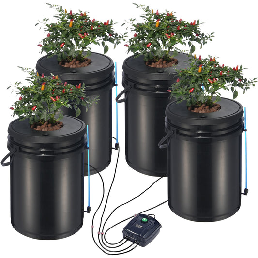 DWC Hydroponic System, 5 Gallon 4 Buckets, Deep Water Culture Growing Bucket, Hydroponics Grow Kit With Pump, Air Stone And Water Level Device, For Indoor/Outdoor Leafy Vegetables