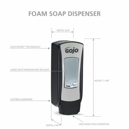 DISPENSER, HANDWASH GOJO ADX-12 CHROME/BLK 1250ML