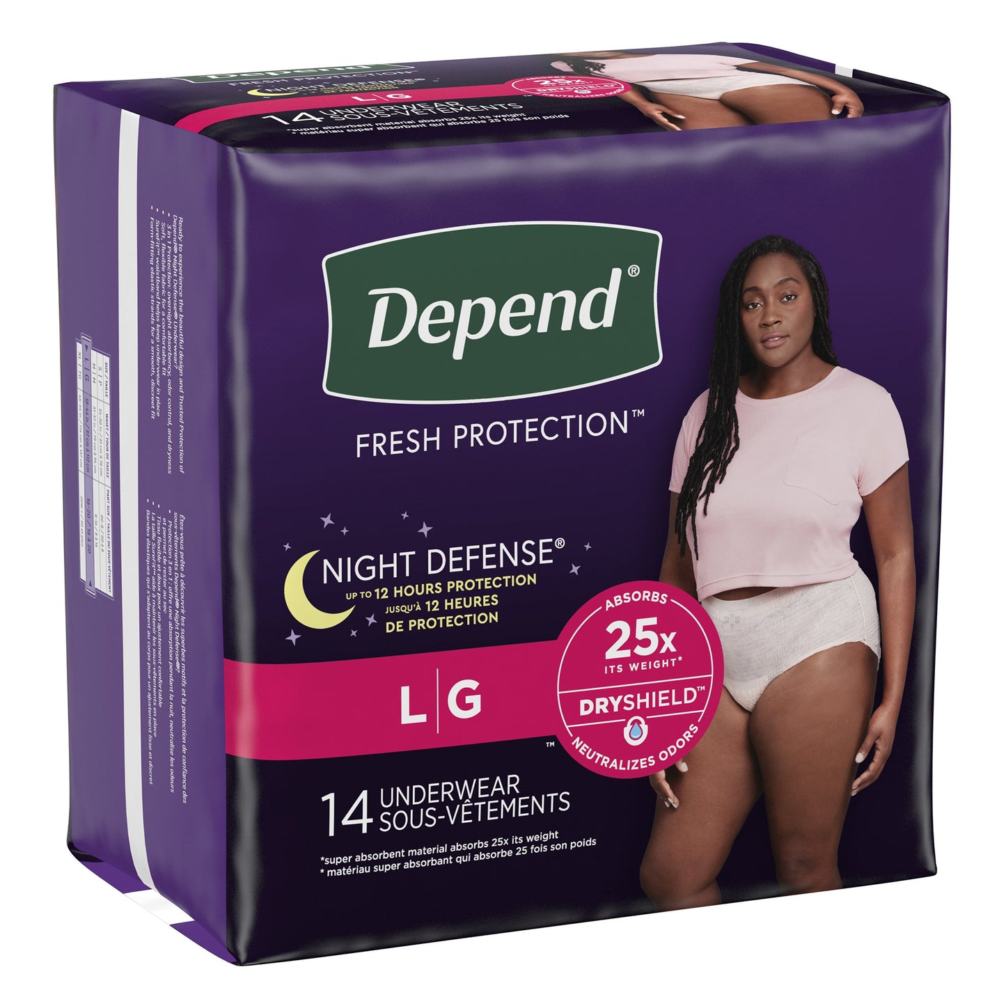 UNDERWEAR, INCONT DEPEND OVRNIGHT BLUSH FML LG