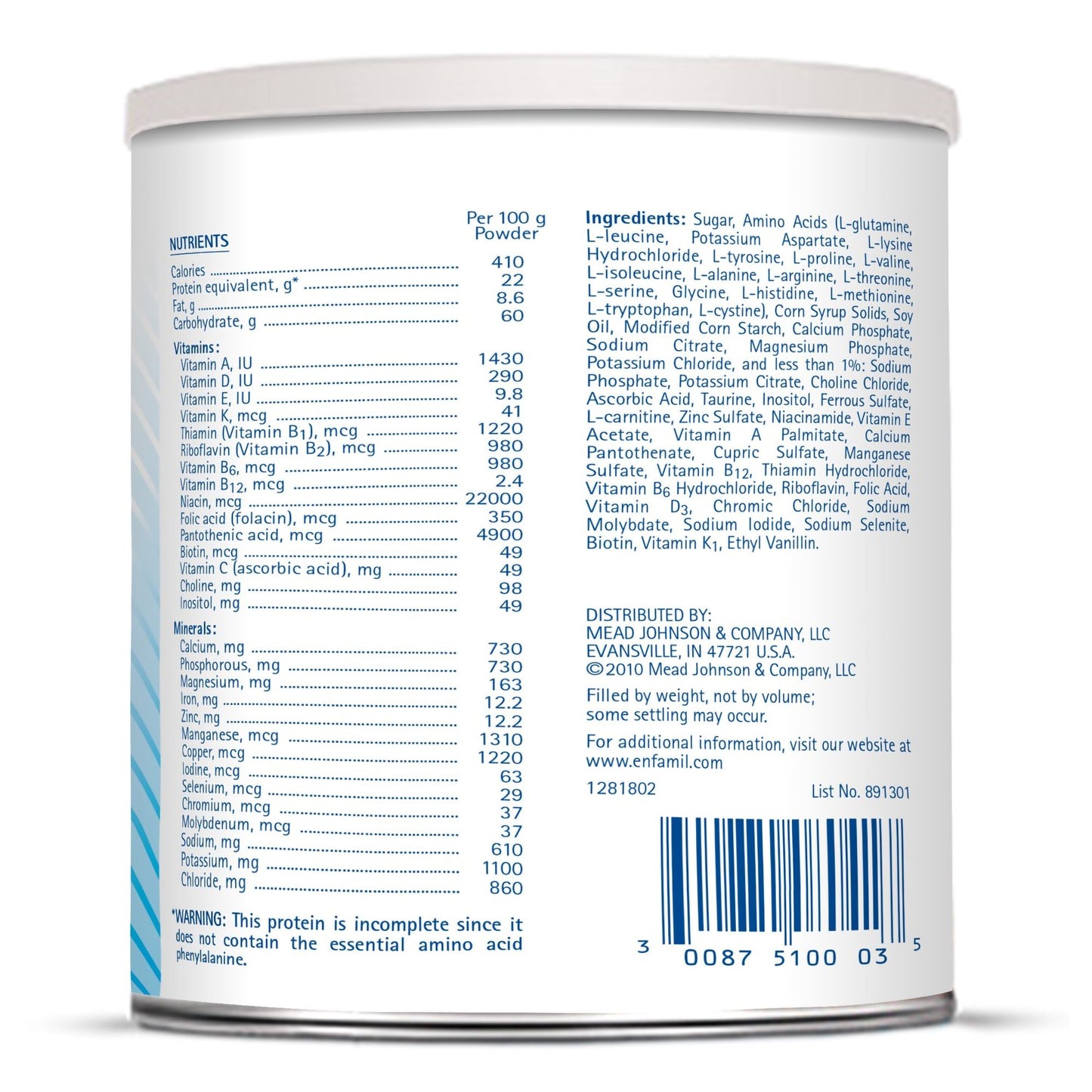 PHENYL FREE 2, METABOLIC PDR 1LB CAN