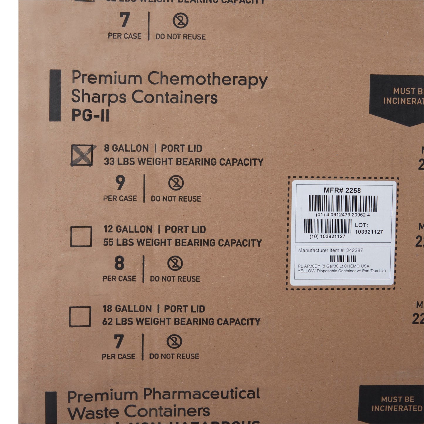 CONTAINER, SHARPS CHEMO YLW 8GL