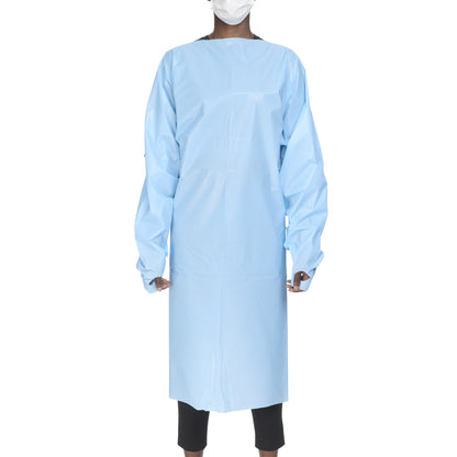 GOWN, PROT OVER THE HEAD AAMILVL2 POLY BLU