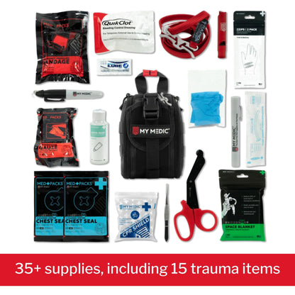 FIRST AID KIT, TFAK TRAUMA PRO 35PC NYLON BAG BLK 8X5X4"