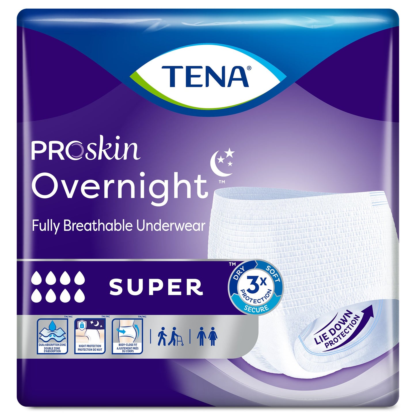 UNDERWEAR, TENA PROT OVRNIGHTW-SHAPE HI-ABSRB LG