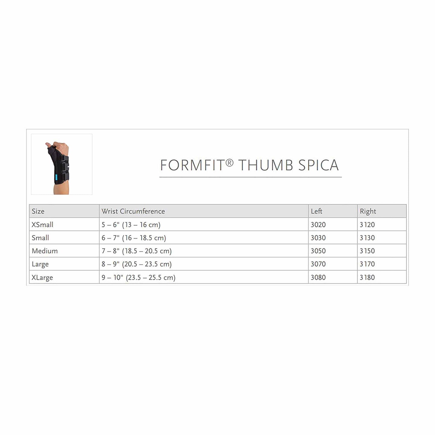 THUMB SPLINT, SPICA FORMFIT LTSM 8" OSSURA