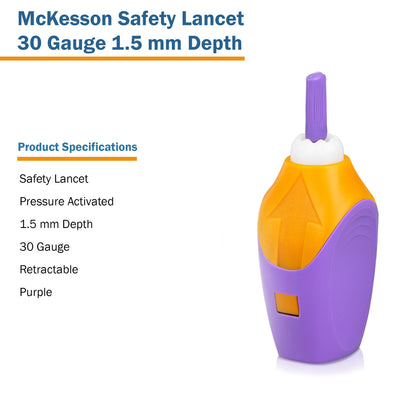 LANCET, SAFETY PRESS ACTIV PURP 1.5MM 30G