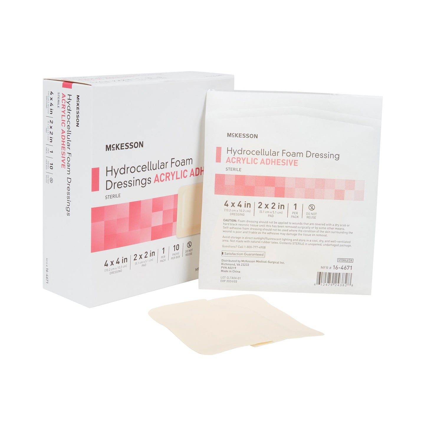 DRESSING, HYDROCELLULAR ADH STR FOAM 4"X4"