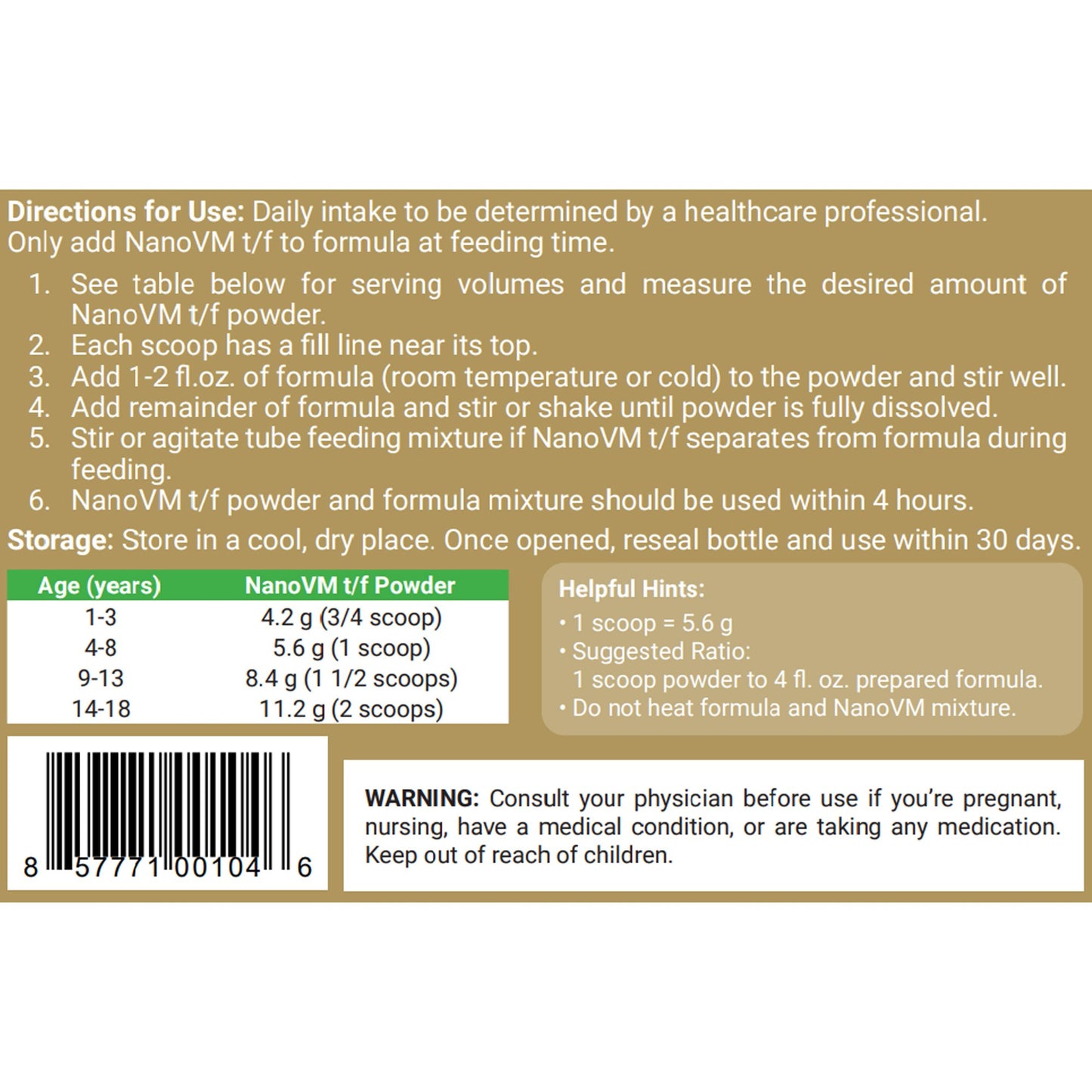 SUPPLEMENT, VIT/MIN NANO VM TFPOWDER 275G
