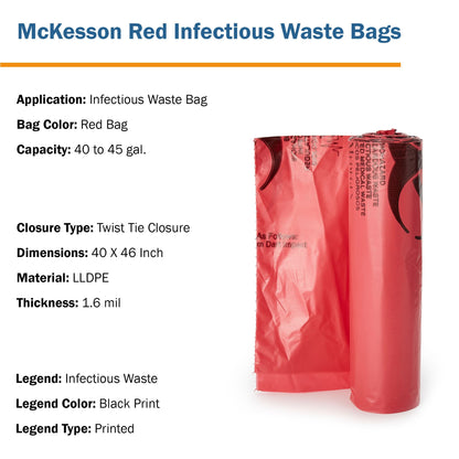 BAG, BIOHAZ HD LLDPE RED 40X461.6MIL