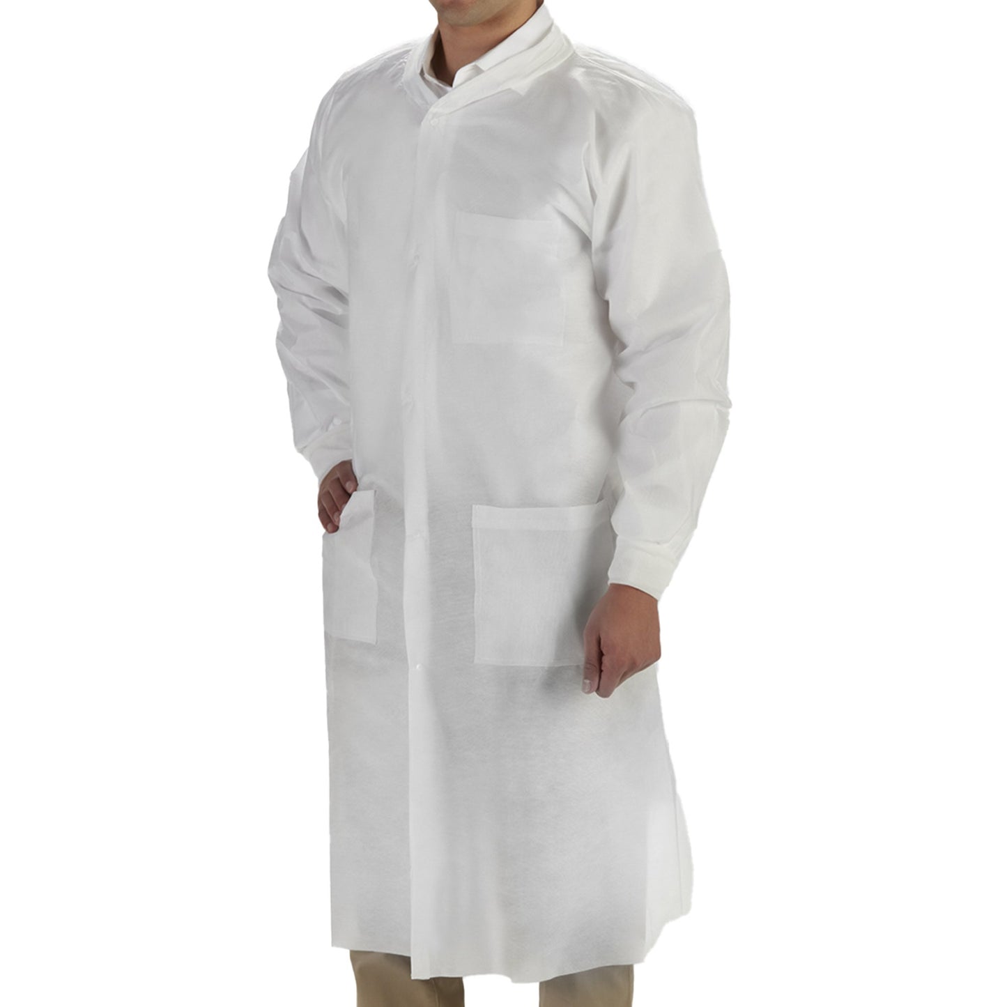 COAT, LAB LABMATES 3PCKT KNITCOLLAR CUFFS WHT MED