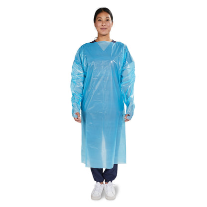GOWN, PE/FILM NR W/THUMB LOOPCUFF/OPN BCK OSFM