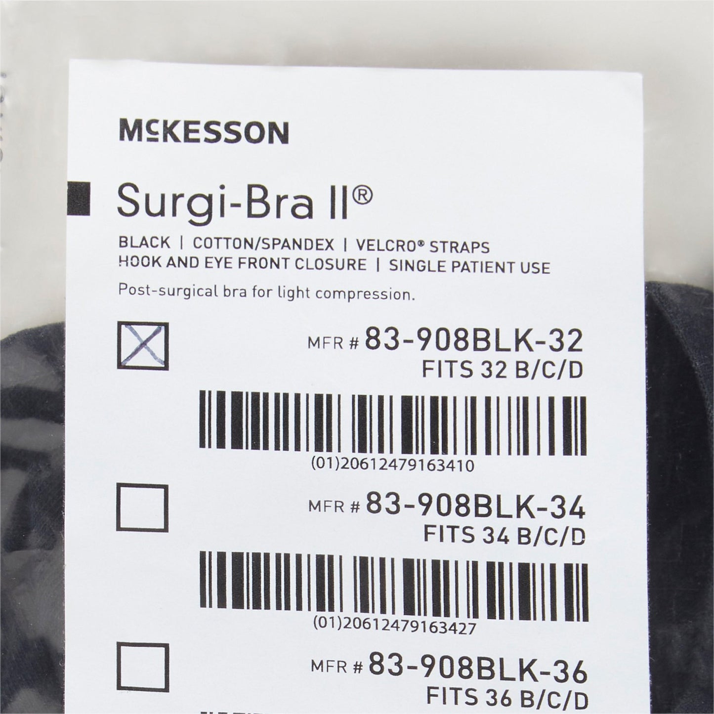 SUPPORT, SURGI-BRA II BREAST COTTON BLK LF 32B/C/D MGM83