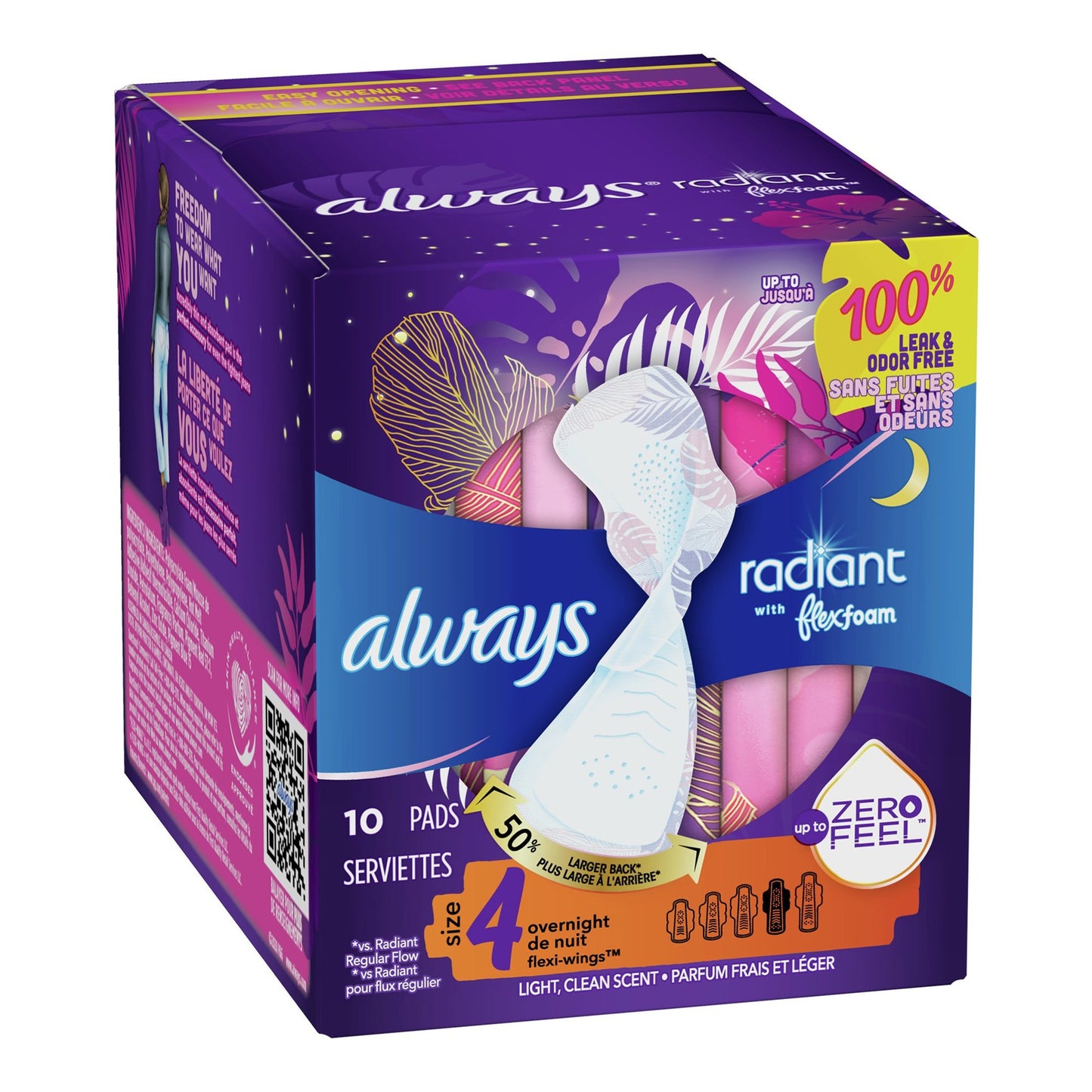 PAD, ALWAYS RADIANT W/FLEXI-WINGS OVERNIGHT SZ4