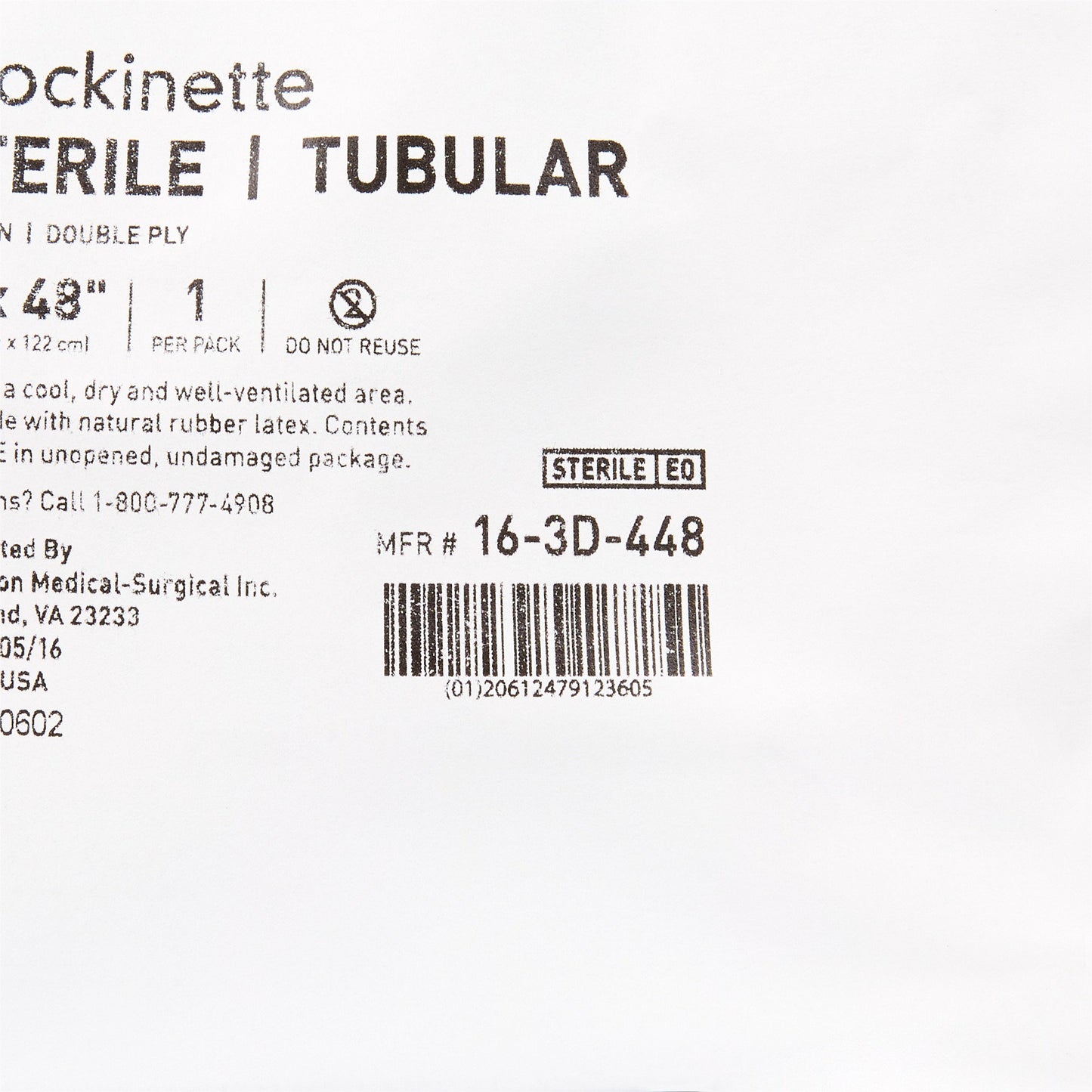 STOCKINETTE, TUBULAR 2PLY STR4"X48"