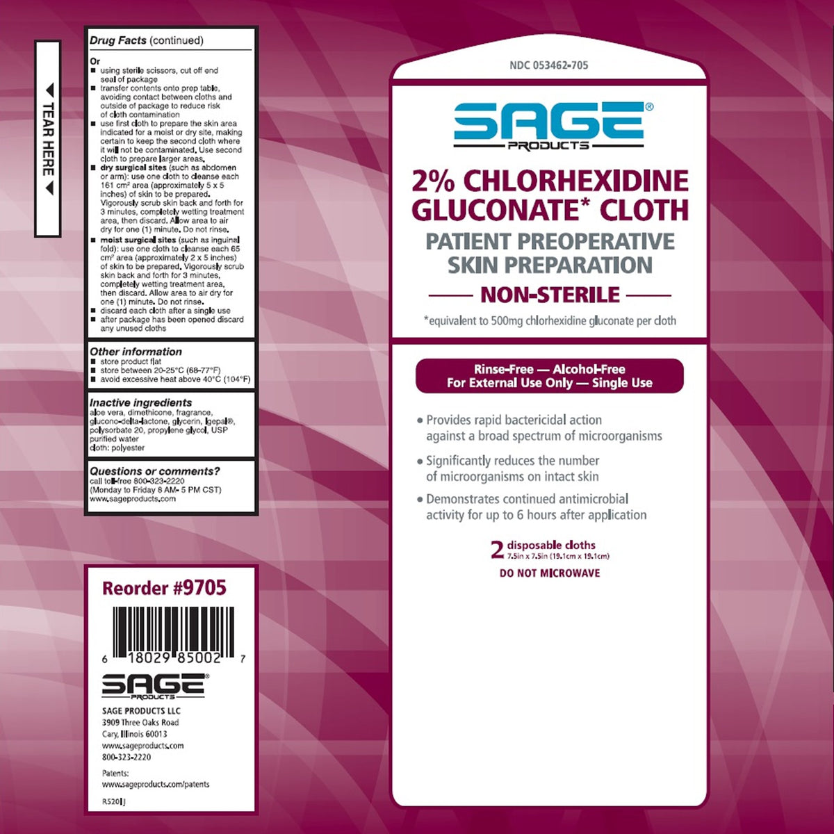 CLOTH, PREOP SKIN PREP 2% CHG
