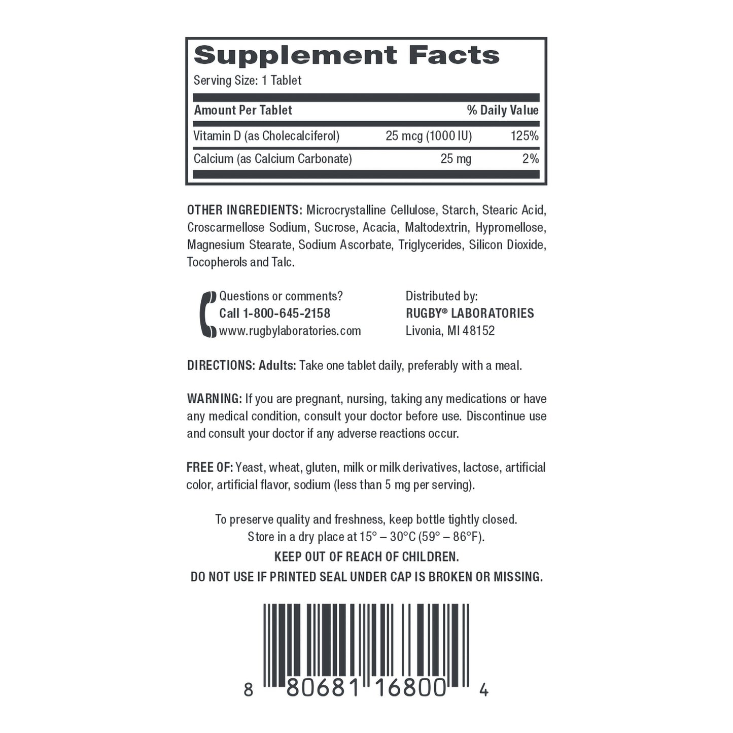 VITAMIN D3, TAB 25MCG