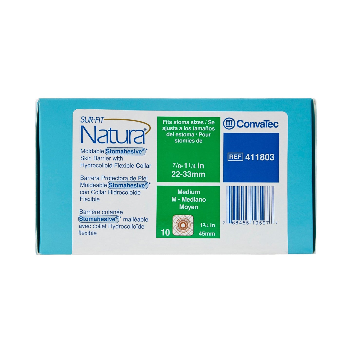 BARRIER, SKIN SUR-FIT NATURA STOMAHESIVE 45MM MED 10/BCONVTC