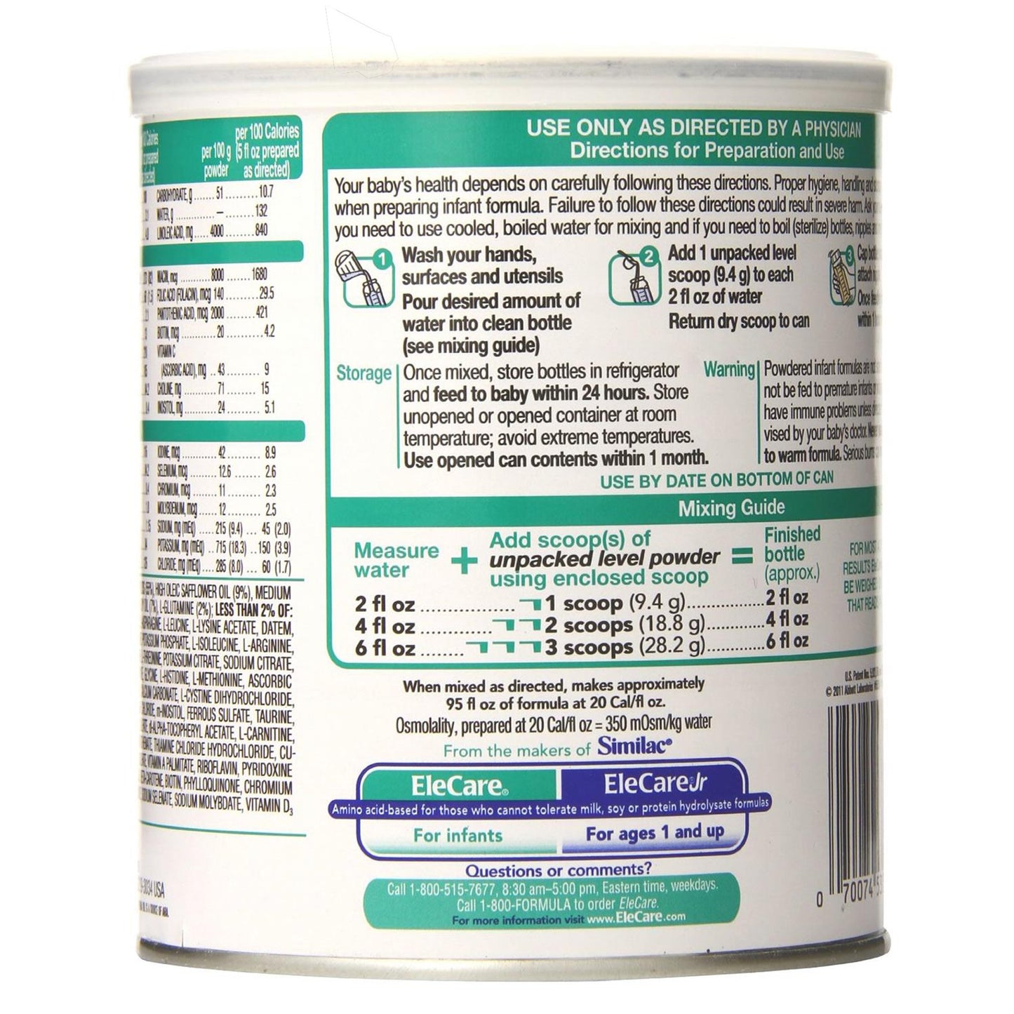 ELECARE, PDR W/DHA/ARA UNFLAV14.1OZ