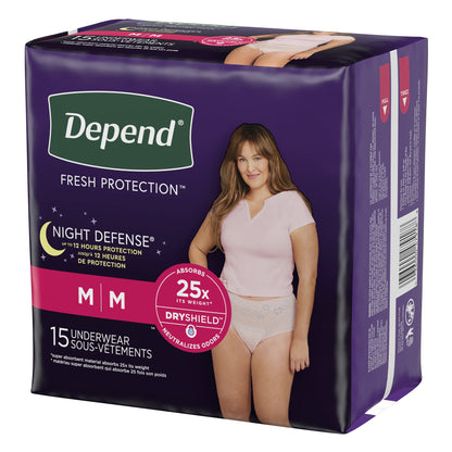 UNDERWEAR, INCONT DEPEND OVRNIGHT BLUSH FML MED