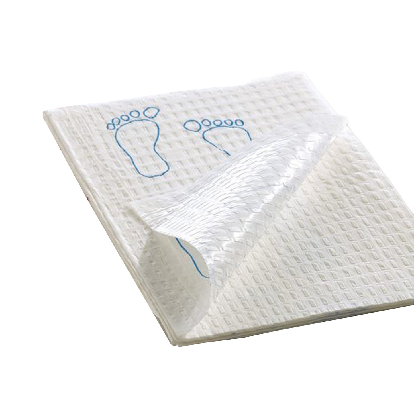 TOWEL, 3PLY TISSUE/POLY 13 1/2X18" WHT W/BLU FOOTPRINT