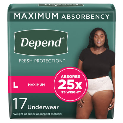 UNDERWEAR, DEPEND MAX ABSRB WMN LG