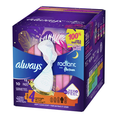 PAD, ALWAYS RADIANT W/FLEXI-WINGS OVERNIGHT SZ4