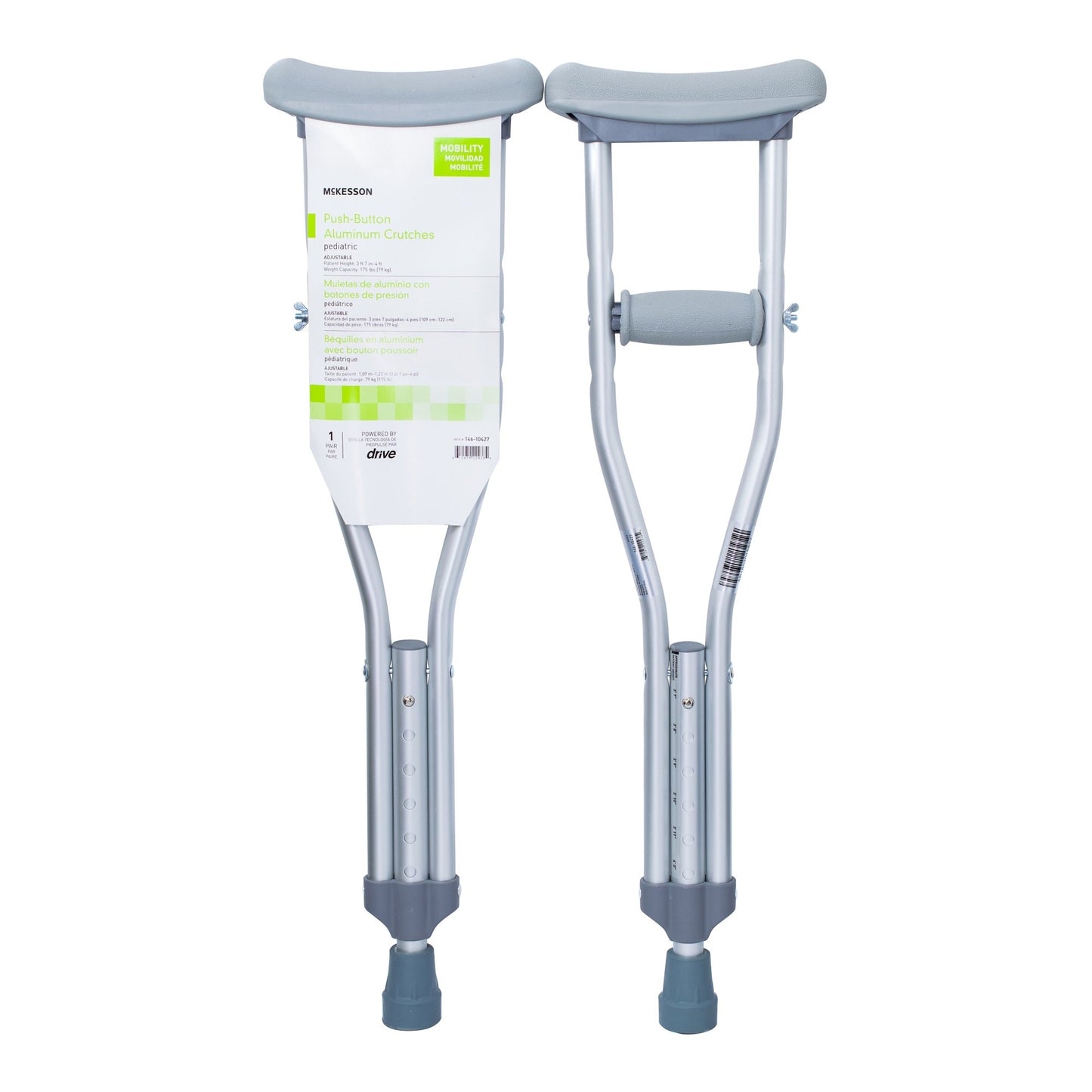 CRUTCH, ALUM PUSH BUTTON ADJ PED 175LB