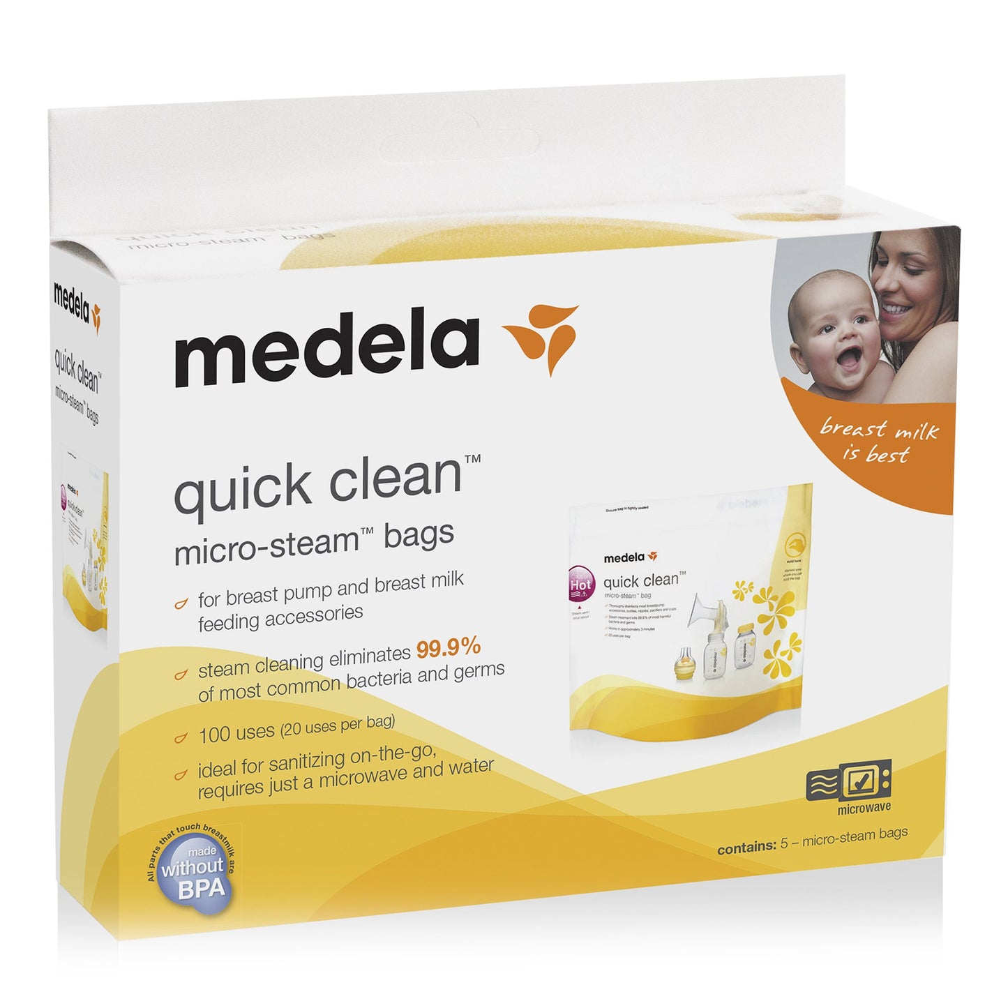 BAG, MICROWAVE STEAM QUICK CLEEAN F/BRST PMP
