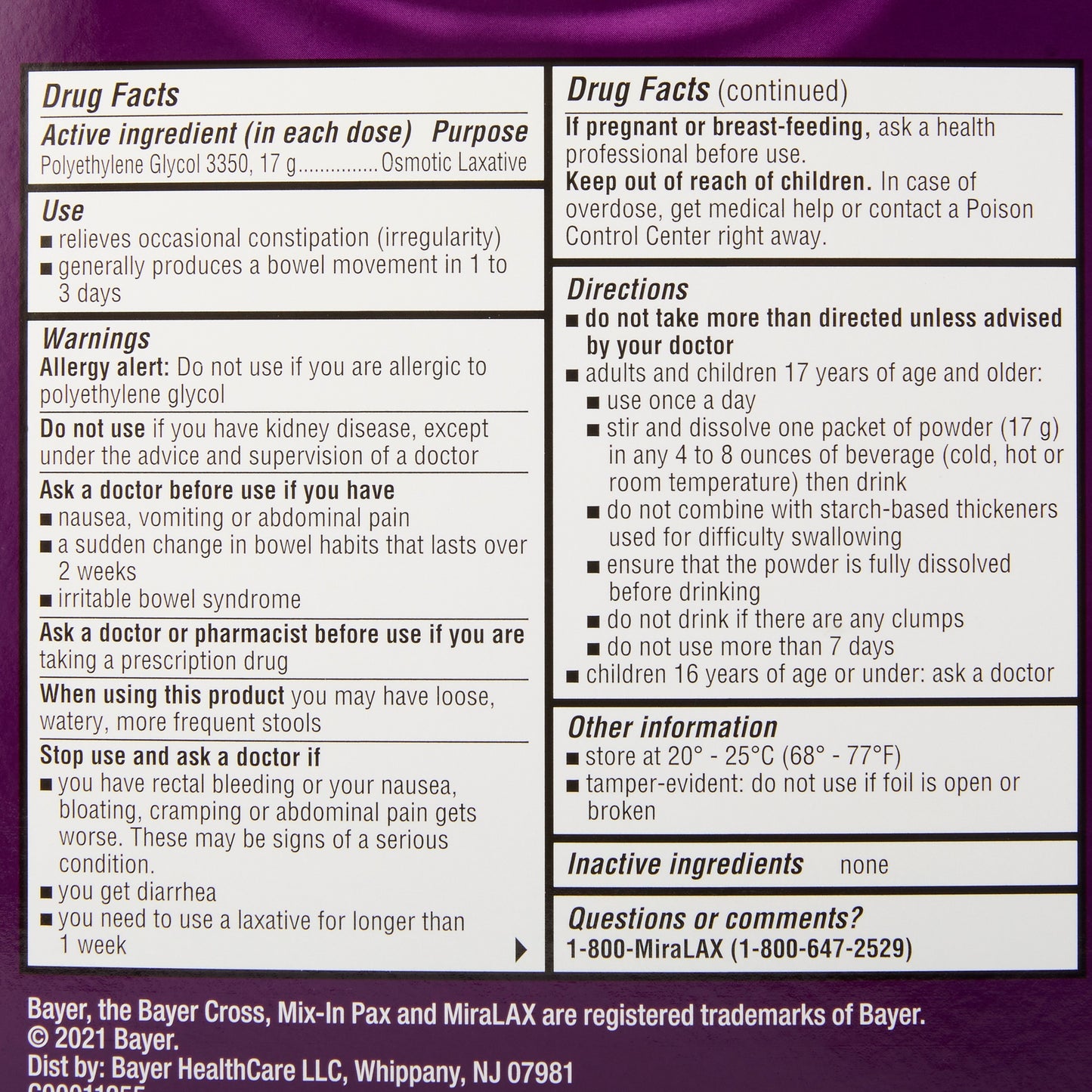 MIRALAX SACHET, PWD 17GM
