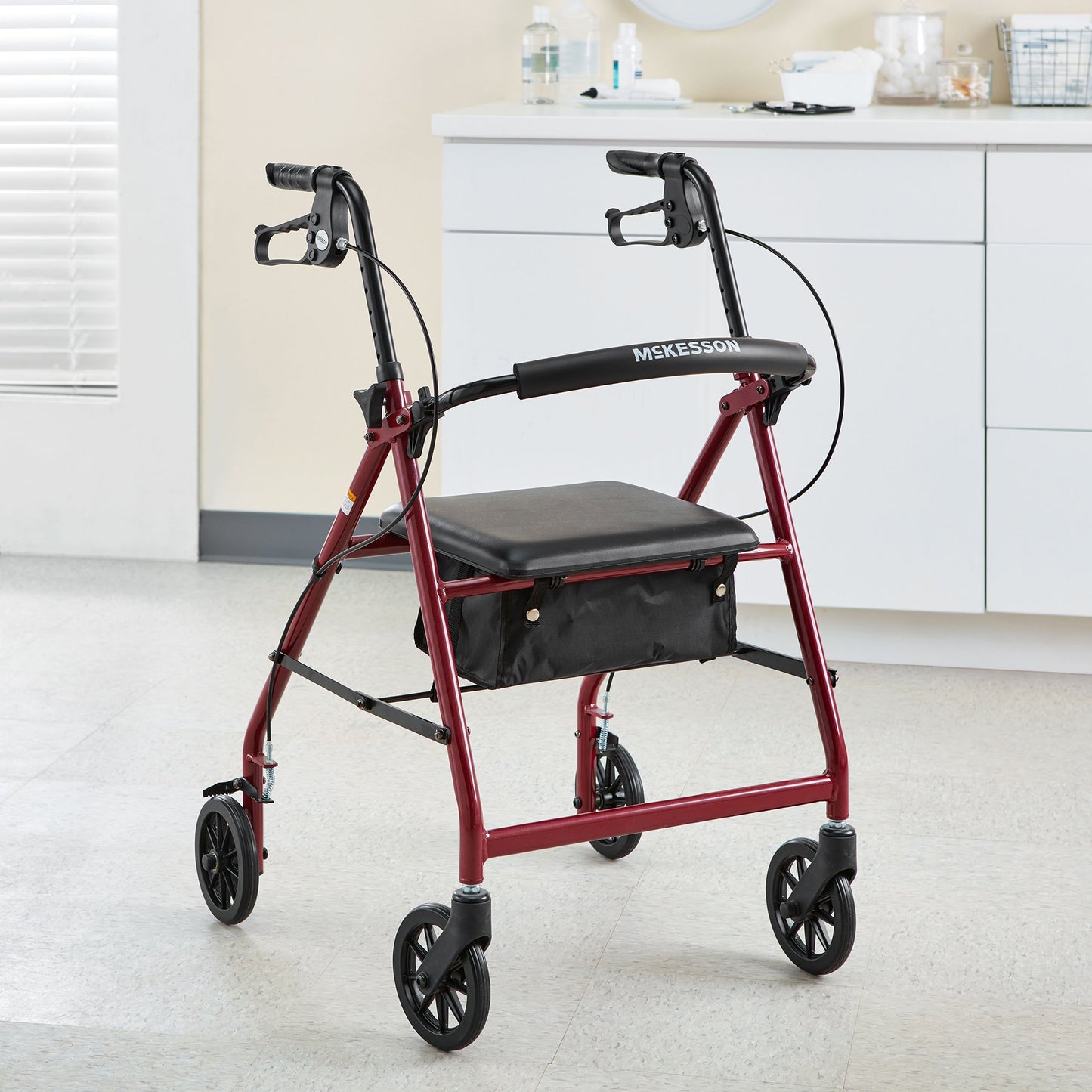 WALKER, ROLLATOR LTWT FOLDINGALUM W/6" WHLS RED 300LB