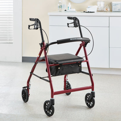 WALKER, ROLLATOR LTWT FOLDINGALUM W/6" WHLS RED 300LB