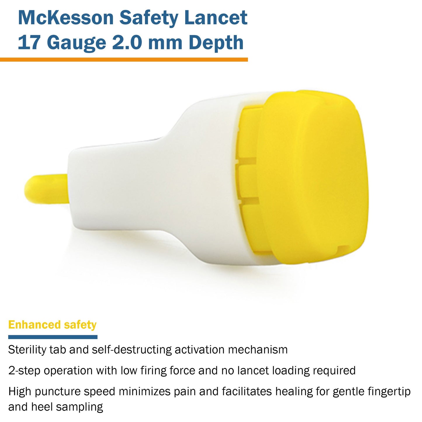LANCET, SAFETY PUSH-BUTTON 17GNDL 2.0MM LF YLW