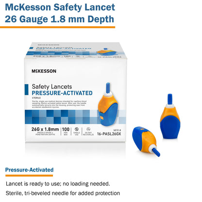 LANCET, SAFETY PRESS ACTIV BLU1.8MM 26G