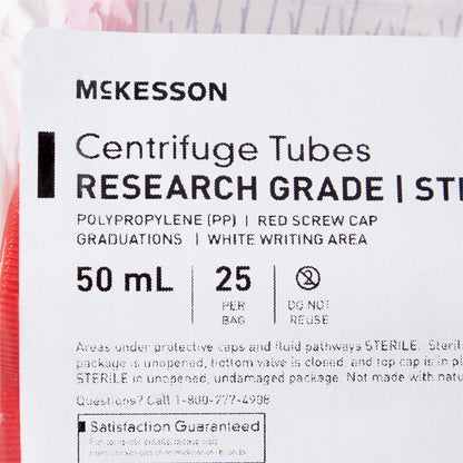 TUBE, CENTRIFUGE W/SCREW CAP STR RED 50ML