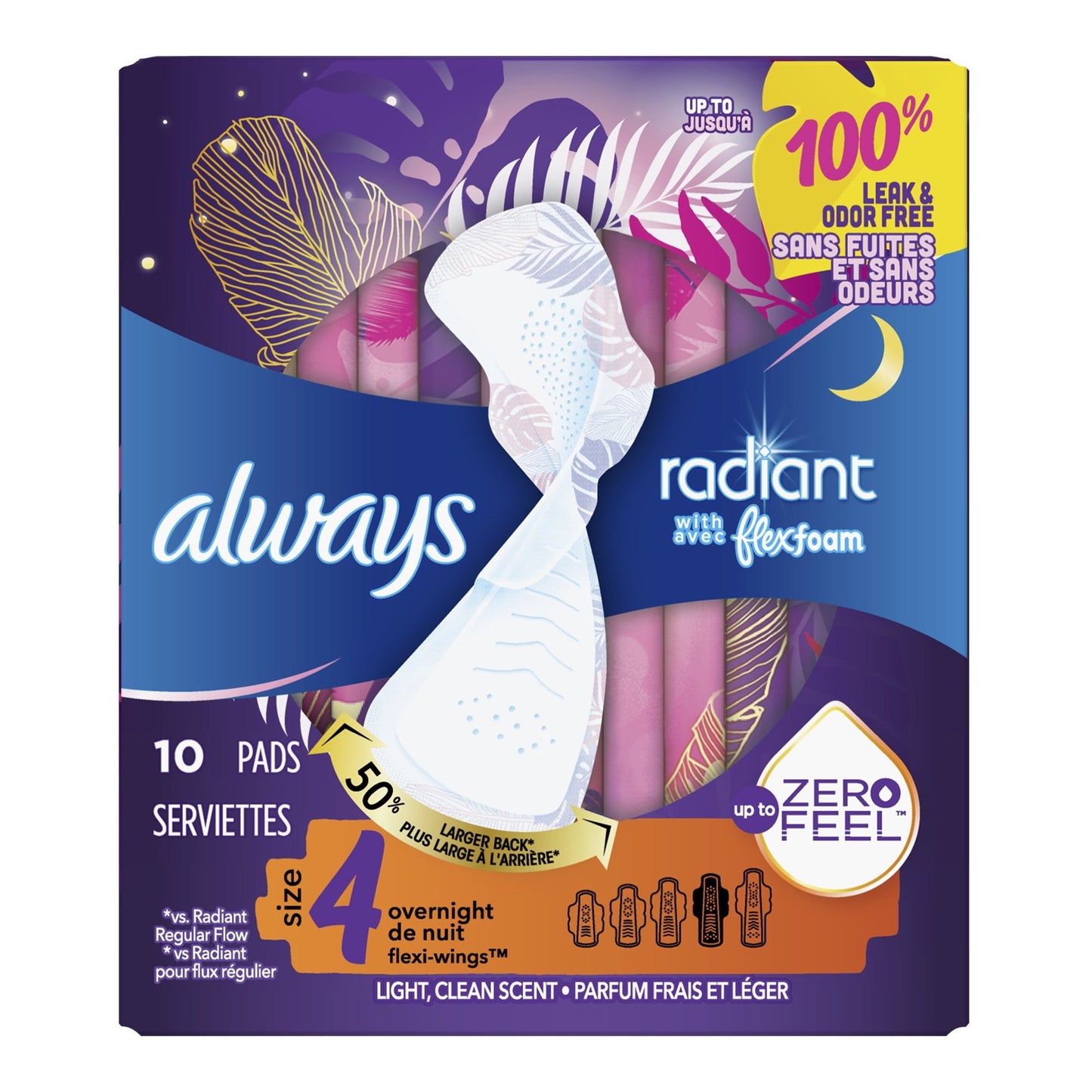 PAD, ALWAYS RADIANT W/FLEXI-WINGS OVERNIGHT SZ4