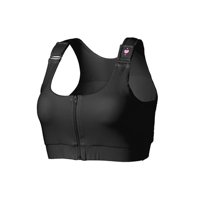 BRA, PST-OP SHIRL W/DBL ZIP FRNT CLSR STRAP BLK LG