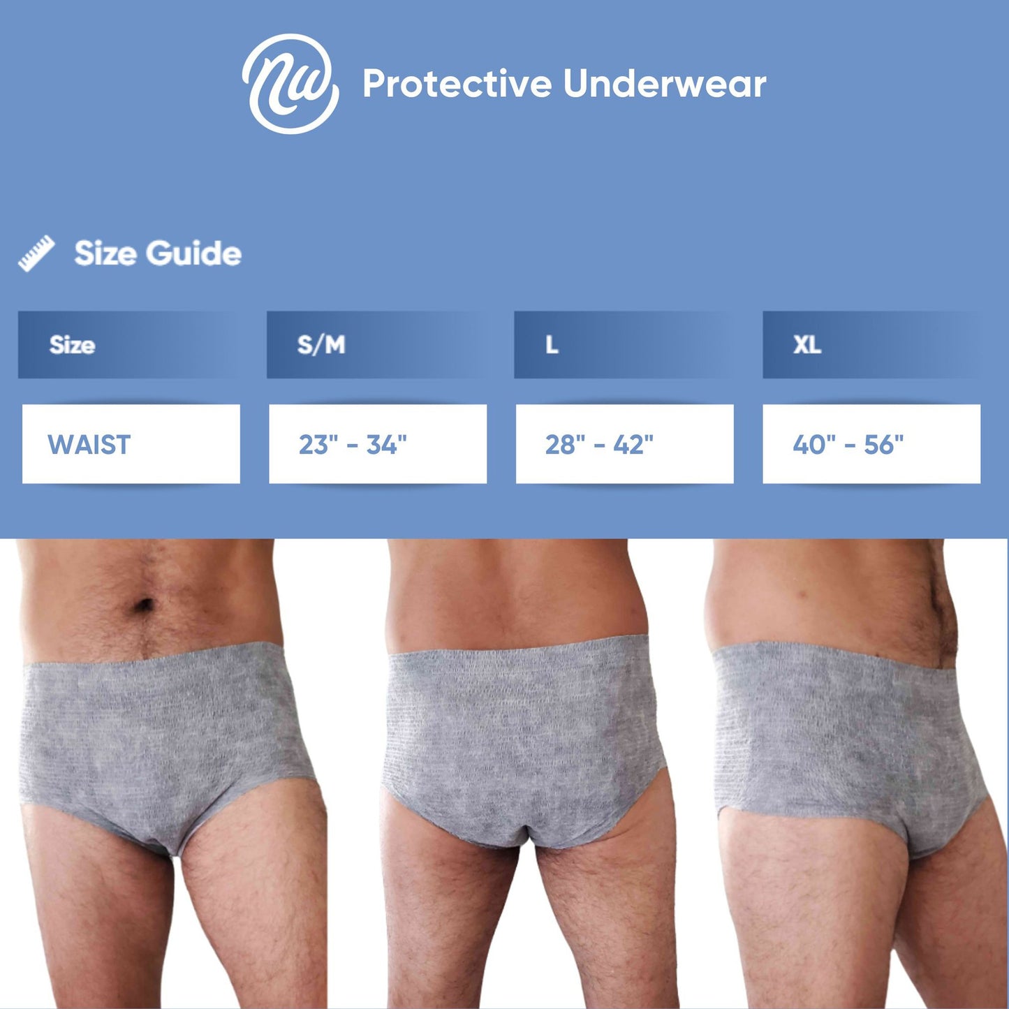 UNDERWEAR, NEXWEAR MEN DISP W/PAD SM/MED 23-34"