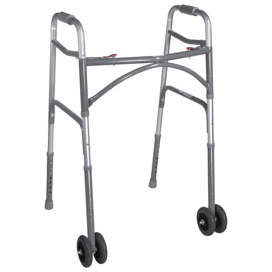 WALKER, 2BUTTON HEAVY DUTY ADLT 500LB CAP W/WHEELS