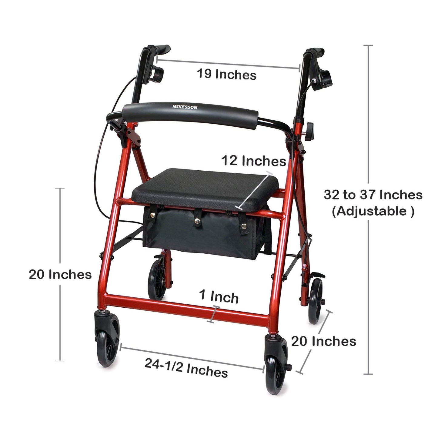 WALKER, ROLLATOR LTWT FOLDINGALUM W/6" WHLS RED 300LB