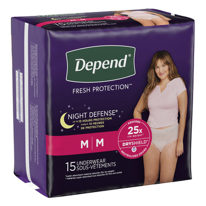 UNDERWEAR, INCONT DEPEND OVRNIGHT BLUSH FML MED