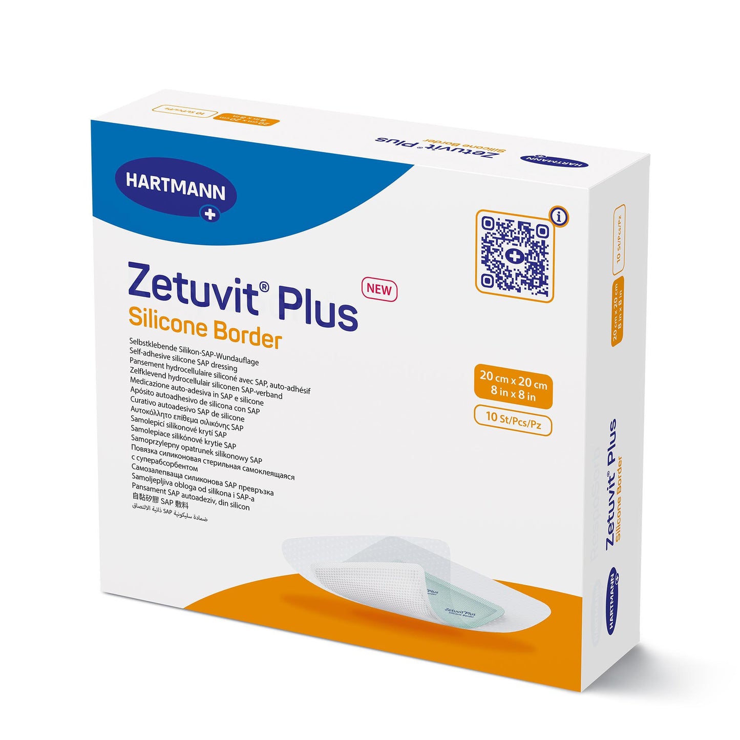 DRESSING, WND ZETUVIT + SAP BRDR SIL ADH 8"X8"