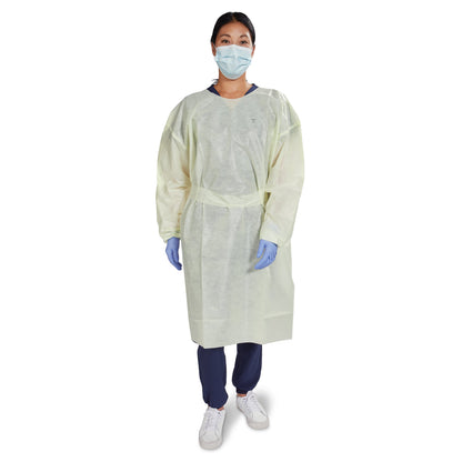 GOWN, ISO AAMI LVL2 TAPE TAB NECK/WAIST TIE YLW OSFM