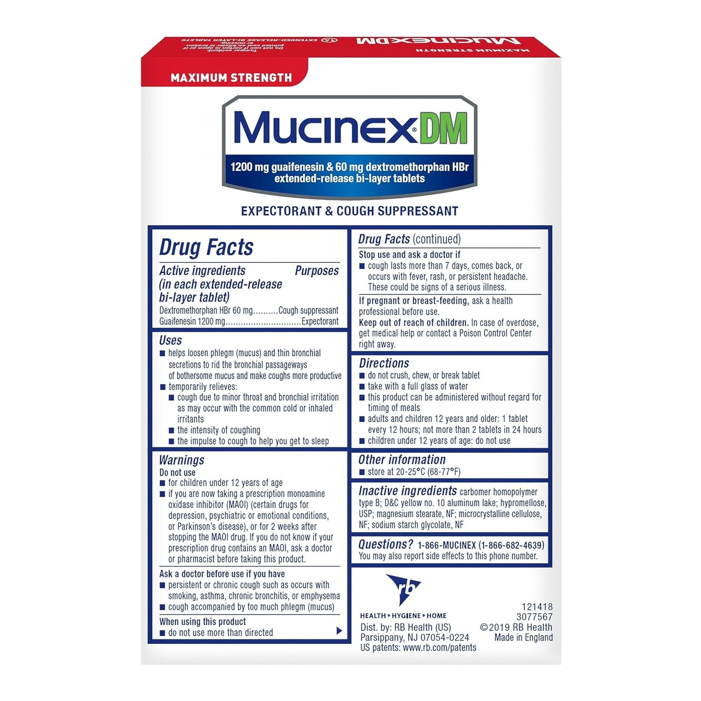 MUCINEX DM, TAB MAX STRNTH 1200-60MG