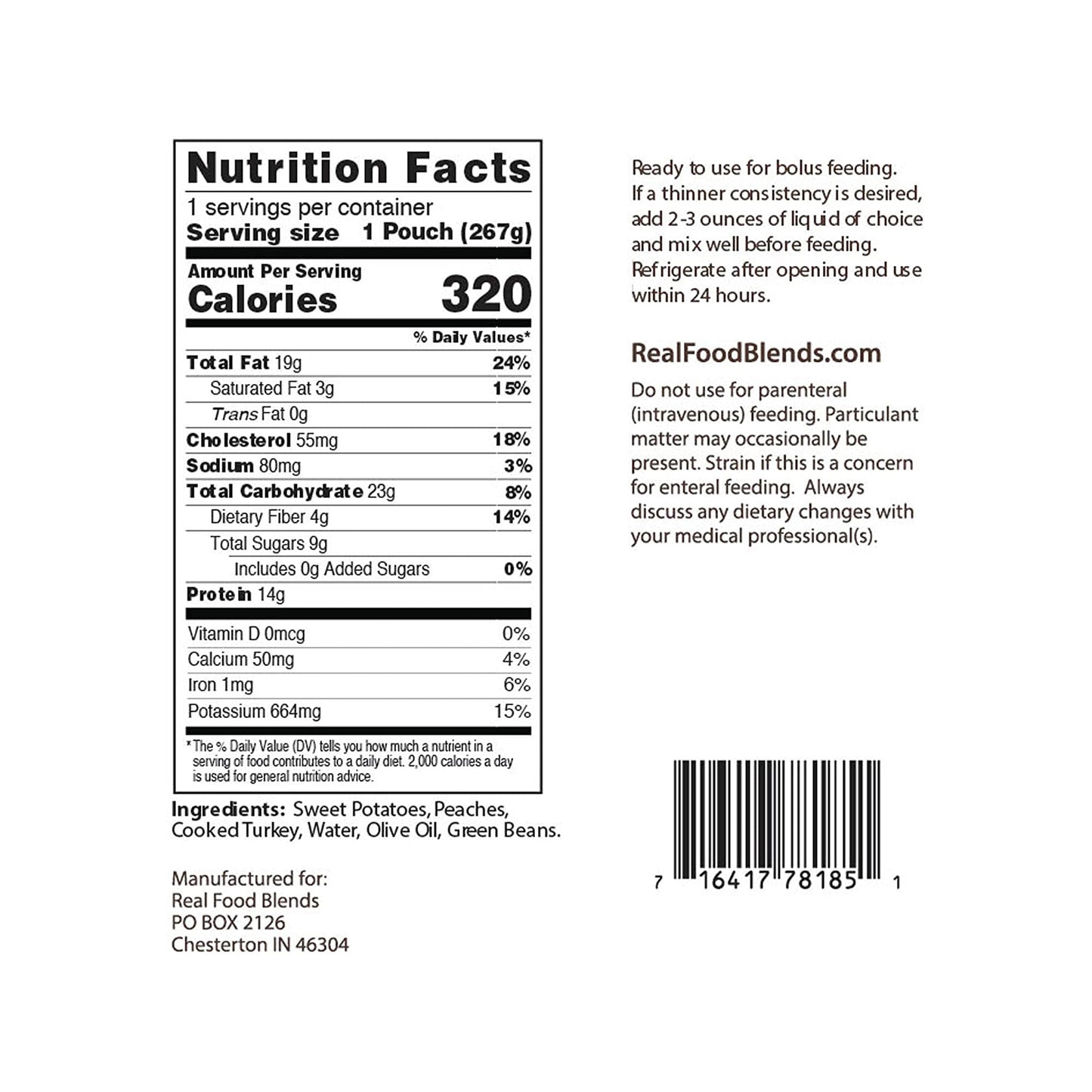 ENTERAL FEEDING, TURKEY/ SWEETPOTATOES & PEACHES
